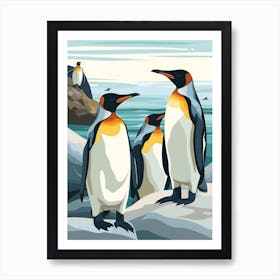 King Penguin Paradise Harbor Minimalist Illustration 1 Art Print