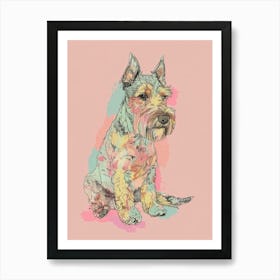 Welsh Terrier Dog Pastel Line Watercolour Illustration  2 Art Print