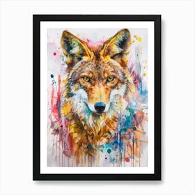 Coyote Colourful Watercolour 4 Art Print