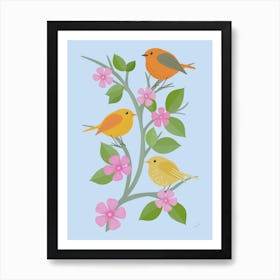 Cute Folky Birds In A Tree Art Print