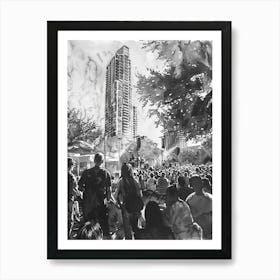 Live Music Scene Austin Texas Black And White Watercolour 1 Art Print