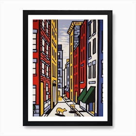 Painting Of New York With A Cat In The Style Of Pop Art Illustration Style 1 Art Print