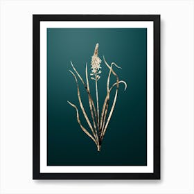 Gold Botanical Wild Asparagus on Dark Teal n.3995 Art Print