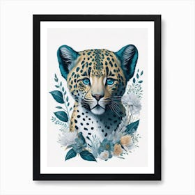 Cute Floral Baby Leopard Painting (14) Art Print