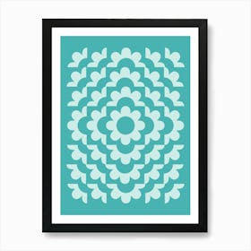 Abstract Geometric Flower Pattern 8 in teal blue green, midcentury modern boho 2 Art Print