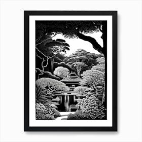 Shinjuku Gyoen National Garden, 1, Japan Linocut Black And White Vintage Art Print