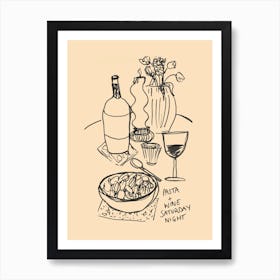 Artisan Wine and Pasta Table Setting Date Night Art Print