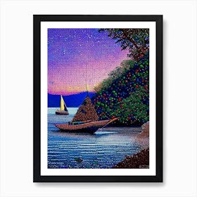 Chumphon Thailand Pointillism Style Tropical Destination Art Print