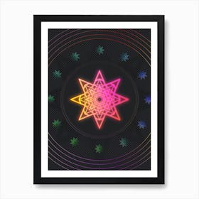 Neon Geometric Glyph in Pink and Yellow Circle Array on Black n.0147 Art Print