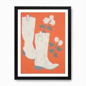 A Painting Of Cowboy Boots With White Flowers, Pop Art Style 3 Póster