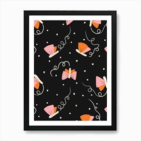 Fluttering Retro Fireflies Peach and Pink on Black Art Print