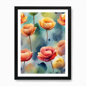 Watercolor Flower Pattern Art Print