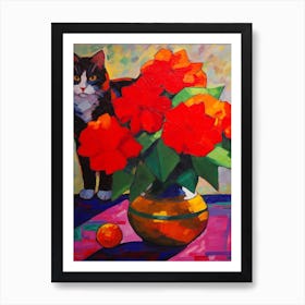 Poinsettia With A Cat 2 Fauvist Style Painting Art Print