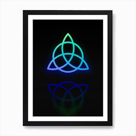 Neon Blue and Green Abstract Geometric Glyph on Black n.0358 Art Print