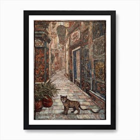 Painting Of Venice With A Cat In The Style Of William Morris 2 Art Print