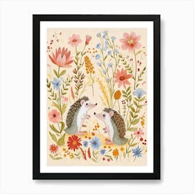 Folksy Floral Animal Drawing Hedgehog 2 Art Print