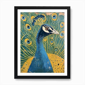 Blue Mustard Peacock Profile Portrait 3 Art Print