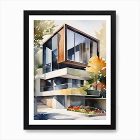 Modern Architecture Watercolor Painting Poster