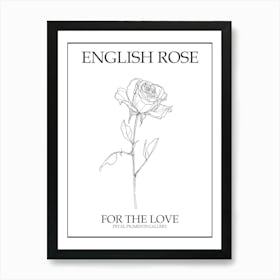 English Rose Black And White Line Drawing 28 Poster Art Print