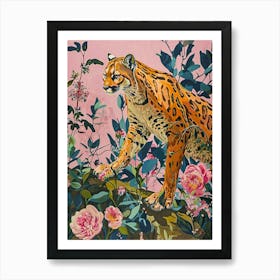 Floral Animal Painting Cougar 2 Art Print