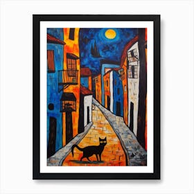 Painting Of Havana With A Cat In The Style Of Surrealism, Miro Style 3 Art Print