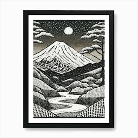 Mt Fuji Linocut Art Print