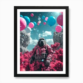 Gorilla In Space With Balloons Art Print