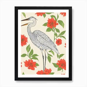 Great Blue Heron 2 William Morris Style Bird Art Print