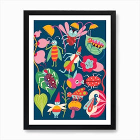 Happy Garden Creatures Art Print