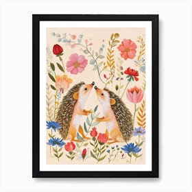 Folksy Floral Animal Drawing Hedgehog 5 Art Print