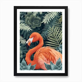 Andean Flamingo And Bromeliads Minimalist Illustration 2 Art Print