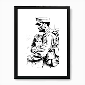 Soldier Holds A Child Art Print