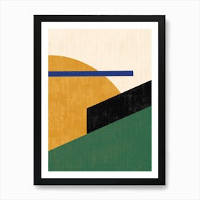 Geometric Abstract Shapes Filet Green Gold Art Print