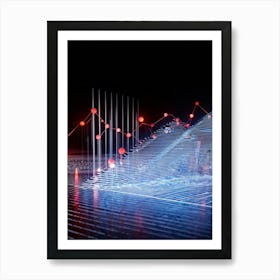 Abstract Cyber Concept Retro Futuristic Geometric Shapes Dots And Lines Creating A Digital Wave I (4) Art Print