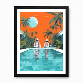 Astronaut In The Pool Colourful Illustration 1 Art Print