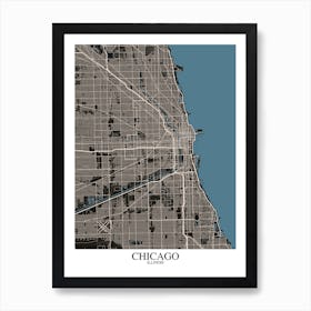 Chicago Illinois Black Blue Art Print