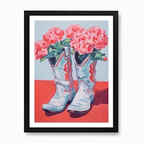 A Painting Of Cowboy Boots With Pink Flowers, Fauvist Style, Still Life 2 Art Print