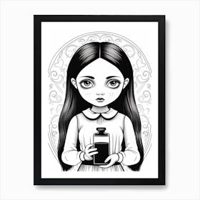 Wednesday Addams Line Art Illustration 0 Fan Art Art Print