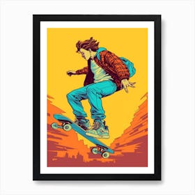 Skateboarding In Buenos Aires, Argentina Comic Style 2 Art Print