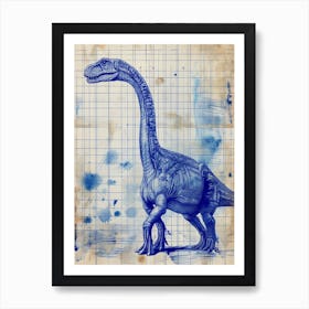 Gallimimus Dinosaur Blue Print Sketch 4 Art Print