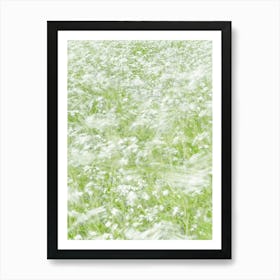 Long exposure movement - white flowers in a green spring field in motion - summer nature and travel photography by Christa Stroo Photography Art Print