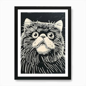 Persian Cat Linocut Blockprint 4 Art Print