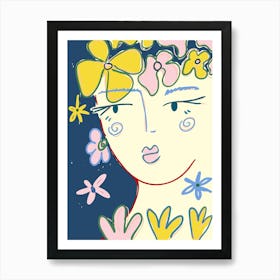 Flower girl, Abstract woman art, Retro print, Floral art, Surreal Art Print