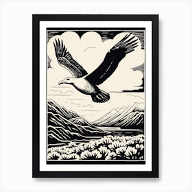 B&W Bird Linocut Albatross 4 Art Print