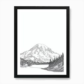 Mount Rainier Usa Line Drawing 5 Art Print