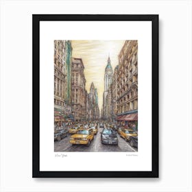 New York United States Drawing Pencil Style 2 Travel Poster Art Print