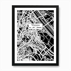 Vienna (Austria) City Map — Hand-drawn map, vector black map Art Print