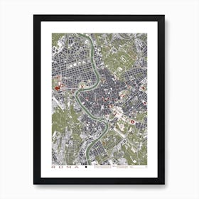 Rome Engraving Map Poster