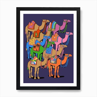 Colorful Desert Camels Colourful Morroco Sahara World Traveller Dubai Africa Art Print