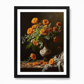 Baroque Floral Still Life Calendula 3 Art Print